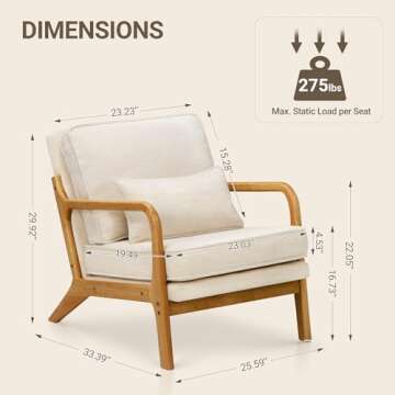 COLAMY Mid Century Modern Accent Chair with Lumbar Pillow, Relaxing Armchair with Solid Wood Frame &...