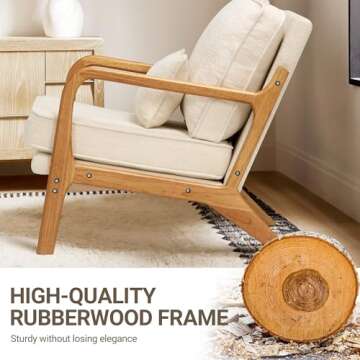 COLAMY Mid Century Modern Accent Chair with Lumbar Pillow, Relaxing Armchair with Solid Wood Frame & Soft Cushion, Reading Leisure Chair for Living Room,Bedroom,Waiting Room（Beige）