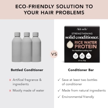 Kitsch Rice Water Hair Conditioner Bar for All Hair Types, Organic, Natural Strengthening, Cleansing and Moisturizing Solid Conditioner Bar Made in US, Eco-Friendly, Paraben Free, Sulfate Free, 2.7 oz