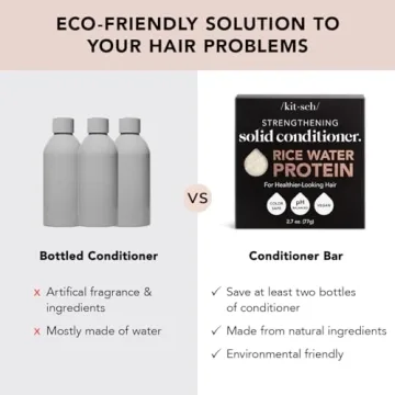 Kitsch Rice Water Hair Conditioner Bar for All Hair Types, Organic, Natural Strengthening, Cleansing and Moisturizing Solid Conditioner Bar Made in US, Eco-Friendly, Paraben Free, Sulfate Free, 2.7 oz