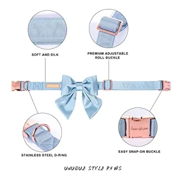 Adjustable Silk Blue Dog Collar with Bow for Small Pets