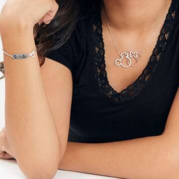 Disney Jewelry for Women, Mickey and Minnie Mouse Sterling Silver and Flash Plated Interlocking Neck...