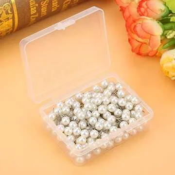 Oumefar 200PCS Pearl Push Pins, Decorative Thumb Tacks Round Short Pearl Head Pins Drawing Ball Map ...