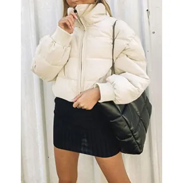 ZESICA Women's Cropped Puffer Jacket for Winter Warmth