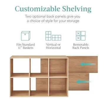 Best Choice Products 6-Cube Storage Organizer, 11in Shelf Opening, Bookcase, Display Shelf, Customizable w/ 3 Removable Back Panels – Light Oak