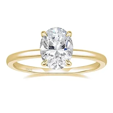 EAMTI 3CT 925 Sterling Silver Gold Engagement Rings Oval Cut Solitaire Cubic Zirconia CZ Wedding Pro...