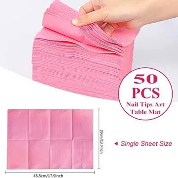 TOEDO Disposable Nail Art Table Towels 13"x18" - 3 Ply Waterproof Dental Bibs for Patients - Dentist or Medical Tray Cover and Nail Table Cover Supplies, Pink