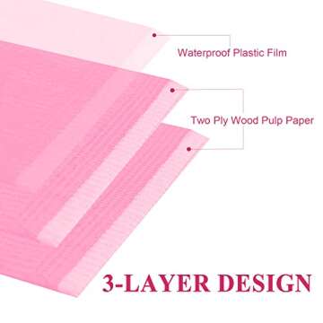 TOEDO Disposable Nail Art Table Towels 13"x18" - 3 Ply Waterproof Dental Bibs for Patients - Dentist or Medical Tray Cover and Nail Table Cover Supplies, Pink