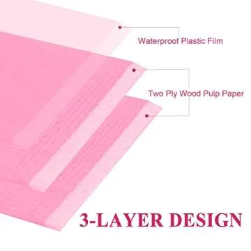 TOEDO Disposable Nail Art Table Towels 13"x18" - 3 Ply Waterproof Dental Bibs for Patients - Dentist or Medical Tray Cover and Nail Table Cover Supplies, Pink