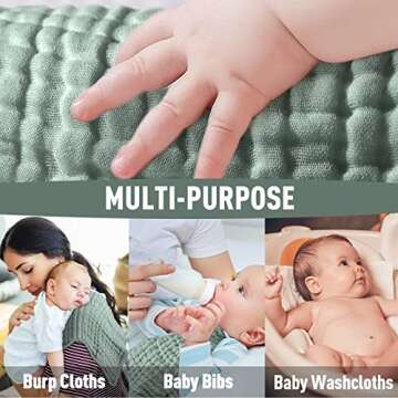 Yoofoss Muslin Burp Cloths for Baby 10 Pack 100% Cotton Baby Washcloths for Boys Girls Large 20''X10'' Super Soft and Absorbent Dark Green