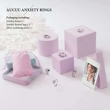 6PCS Anti Anxiety Fidget Ring for Women, Open Adjustable Ring, CZ Cubic Zirconia Diamond Rings, Rotatable Bead Rings, Bee Daisy Rings Set for Women Stress Relief