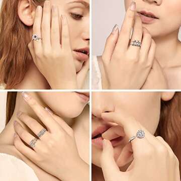 6PCS Anti Anxiety Fidget Ring for Women, Open Adjustable Ring, CZ Cubic Zirconia Diamond Rings, Rotatable Bead Rings, Bee Daisy Rings Set for Women Stress Relief