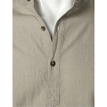 LucMatton Men's Casual Cotton Linen Henley Shirt for Summer