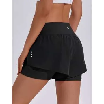 PINSPARK Womens Athletic Shorts with Biker Short Liner Breathable Women's 2 in 1 Running Shorts with Phone Pocket Black S