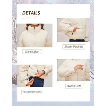 InterNos Women's Winter Stand Collar Zip Puffer Jacket Baggy Short Padded Down Coats(0128-White-S)
