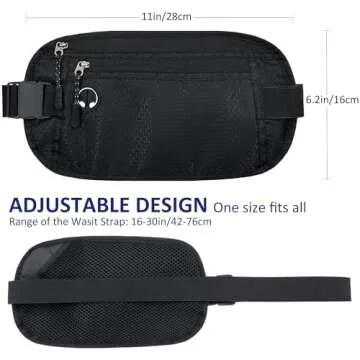 HOPSOOKEN Travel Money Belt: Waist Pack for Running and Cycling, RFID, Comfortable, Durable and Lightweight Hidden Travel Passport Wallets.(Black)