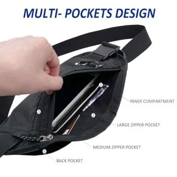 HOPSOOKEN Travel Money Belt: Waist Pack for Running and Cycling, RFID, Comfortable, Durable and Lightweight Hidden Travel Passport Wallets.(Black)