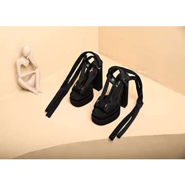 vivianly Lace Up Platform Ankle Strap Heeled Sandals Satin Square Toe Chunky Block High Heels for Women