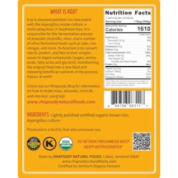 RHAPSODY ORGANIC KOJI - Made in Vermont, USA - Amazake Koji/Shio Koji/Sake Koji, 2-pack (2 x 16 oz)