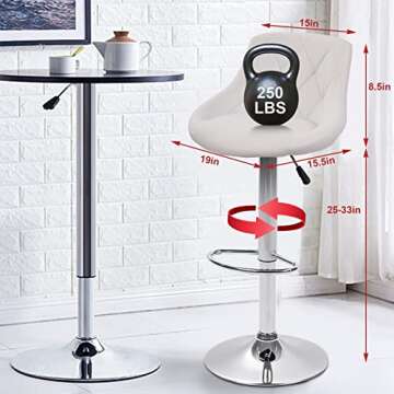 Tyyps Modern Bar Stools Set of 2 Counter Height Adjustable Bar Chairs with Back and Chrome Base PU L...