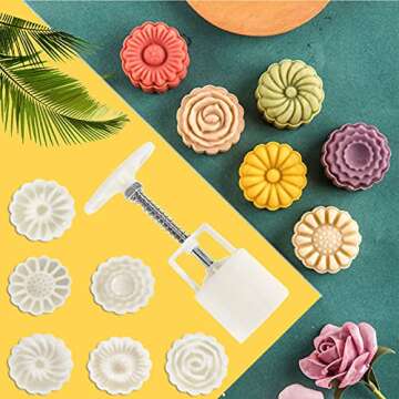 Cocaburra Mooncake Mold, 6pcs Moon Cake Mold Flower Mooncake Mold Set Mid Autumn Festival Hand Press Moon Cake Mold Baking for Your Romantic Valentines