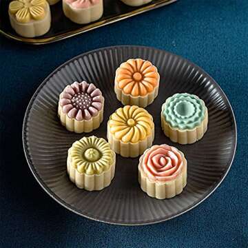 Cocaburra Mooncake Mold, 6pcs Moon Cake Mold Flower Mooncake Mold Set Mid Autumn Festival Hand Press Moon Cake Mold Baking for Your Romantic Valentines