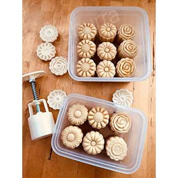 Cocaburra Mooncake Mold, 6pcs Moon Cake Mold Flower Mooncake Mold Set Mid Autumn Festival Hand Press Moon Cake Mold Baking for Your Romantic Valentines