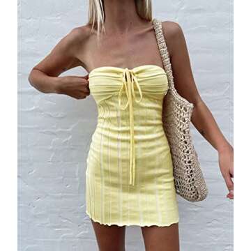 Women´s Sexy Summer Halter Neck Mini Dress Y2k Sleeveless Backless V Neck Bodycon Short Dresses Clu...