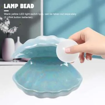 Mikily‘s Elegant Ocean-Inspired Shell Pearl LED Ceramic Night Light with Warm White Light Perfect Portable Nightlight for Bedrooms or Living Room Decorations and Special Occasions (Blue)