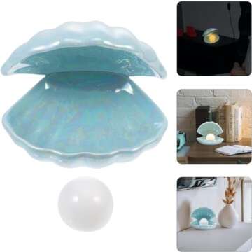Mikily‘s Elegant Ocean-Inspired Shell Pearl LED Ceramic Night Light with Warm White Light Perfect Portable Nightlight for Bedrooms or Living Room Decorations and Special Occasions (Blue)