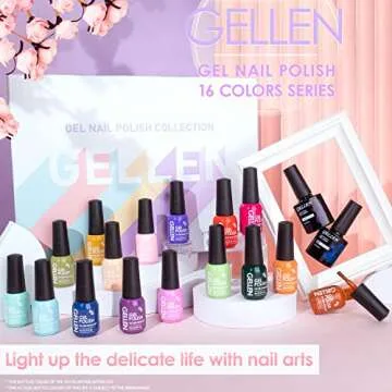 GELLEN Gel Nail Polish Kit - 16 Colors Gel Polish Set with Top&Base Coats, Trendy Rainbow Pastel Nail Gel Polish Home Gel Manicre Kit