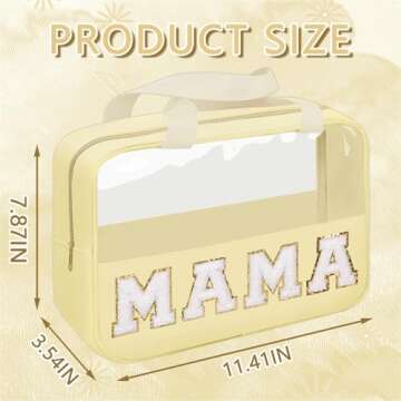 Iqimott Chenille Letter Patch Mama Bag, Preppy Clear Makeup Cosmetic Bag Large Toiletry Storage Tote...