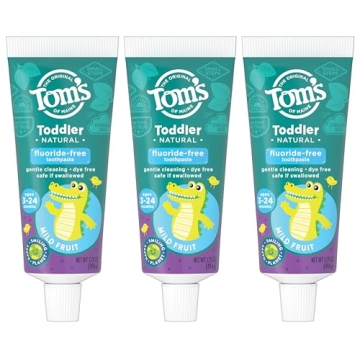 Tom's of Maine Fluoride-Free Toddler Training Toothpaste, Mild Fruit, 1.75 oz. 3-Pack (Packaging May Vary)