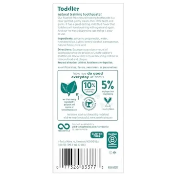 Tom's of Maine Fluoride-Free Toddler Training Toothpaste, Mild Fruit, 1.75 oz. 3-Pack (Packaging May Vary)