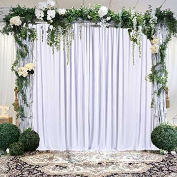 10ft x 7ft White Backdrop Curtain for Parties Wedding White Wrinkle Free Backdrop Drapes Panels for Baby Shower Gender Reveal Birthday Photo Photography Polyester Fabric Background Decoration