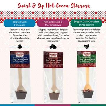 Hot Chocolate Spoons by Chocolate Works, Flavor Variety Pack - Belgian Dark Chocolate, Milk Chocolat...