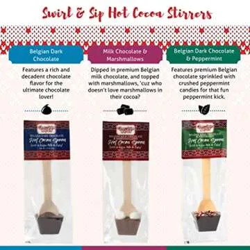 Hot Chocolate Spoons by Chocolate Works, Flavor Variety Pack - Belgian Dark Chocolate, Milk Chocolat...