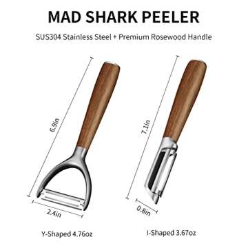 MAD SHARK Vegetable Peeler 304 Stainless Steel, Potato, Apple Peelers for Kitchen, Veggie, Fruit, Potatoes, Carrot, Peeler, Ultra Sharp and Good Durable, Premium Rosewood Handle (I-Shaped)