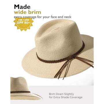FURTALK Sun Hats for Women Summer Wide Brim UV UPF 80+ Panama Fedora Foldable Packable Straw Beach H...