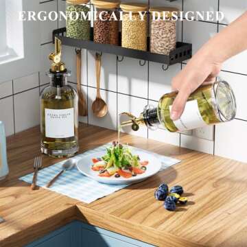 TIMIFTE 2 Pack Olive Oil Dispensers Bottle for Kitchen, Glass Cooking Oil Dispenser, Oil and Vinegar Dispenser Set with Weighted Pourer and 40 Labels, Gold 12 oz