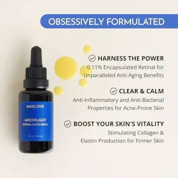 MAELOVE Moonlight Advanced Retinal Super Serum, 10x Stronger than Regular Retinol, for Softening Lines and Wrinkles, Reducing Dark Spots, Improving Skin Firmness, Vegan, Cruelty-Free, 1.0 fl oz
