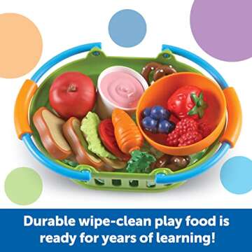 Learning Resources New Sprouts Healthy Foods Basket Bundle - 37 Pieces, Ages 18+ months Pretend Toddler Food, Healthy Play Food for Kids, Toddler Learning Toys