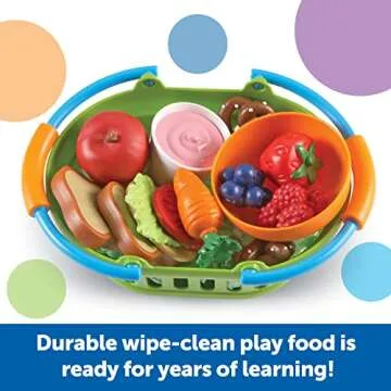 Learning Resources New Sprouts Healthy Foods Basket Bundle - 37 Pieces, Ages 18+ months Pretend Toddler Food, Healthy Play Food for Kids, Toddler Learning Toys