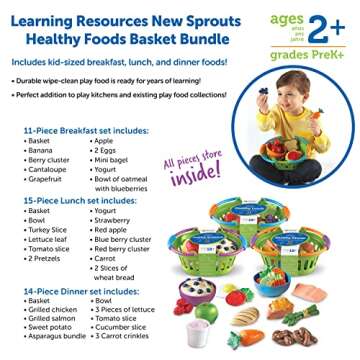 Learning Resources New Sprouts Healthy Foods Basket Bundle - 37 Pieces, Ages 18+ months Pretend Toddler Food, Healthy Play Food for Kids, Toddler Learning Toys