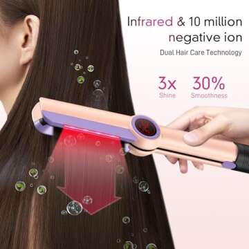 Ionic Flat Iron Hair Straightener - 1.3 Inch Ceramic Plate with Infrared for Anti-Frizz, Detachable ...
