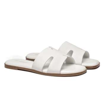 Rihero Women's Dressy Flat Sandals Comfortable Slip On Leather Slide White Sandals Size 6