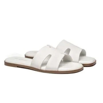 Rihero Women's Dressy Flat Sandals Comfortable Slip On Leather Slide White Sandals Size 6