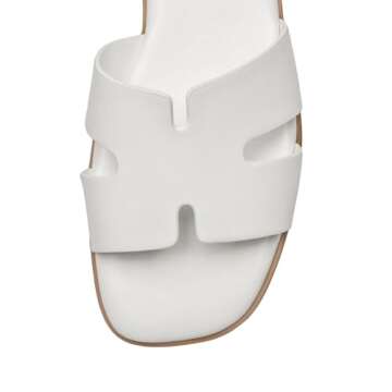 Rihero Women's Dressy Flat Sandals Comfortable Slip On Leather Slide White Sandals Size 6