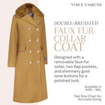 Vince Camuto Winter Coats - Women Double-Breasted Faux Collar Wool Jacket in Camel