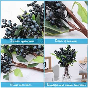 Yunsailing 30 Pcs Artificial Blueberry Stems for Decor